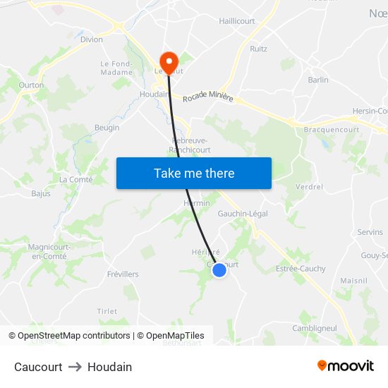 Caucourt to Houdain map