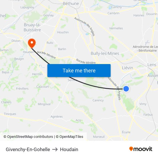 Givenchy-En-Gohelle to Houdain map