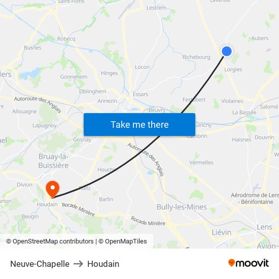 Neuve-Chapelle to Houdain map