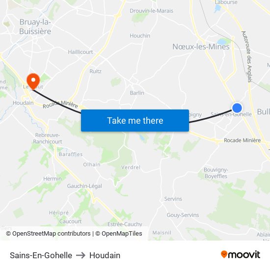 Sains-En-Gohelle to Houdain map