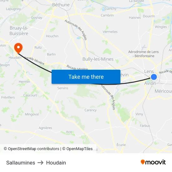 Sallaumines to Houdain map