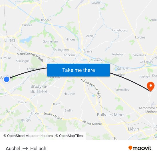 Auchel to Hulluch map