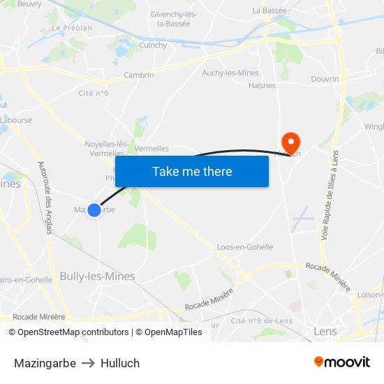 Mazingarbe to Hulluch map