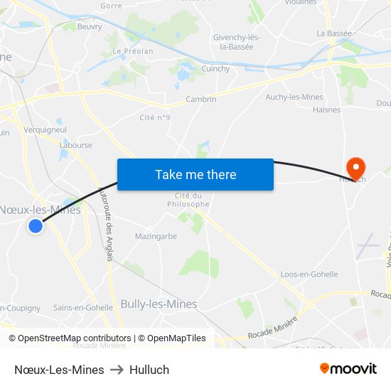 Nœux-Les-Mines to Hulluch map
