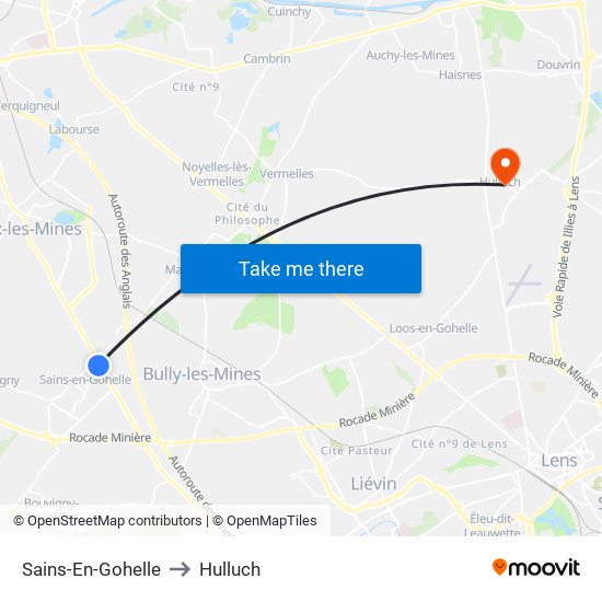 Sains-En-Gohelle to Hulluch map