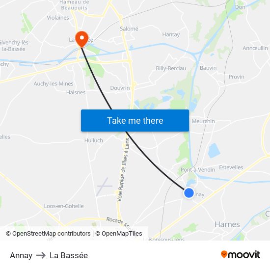 Annay to La Bassée map