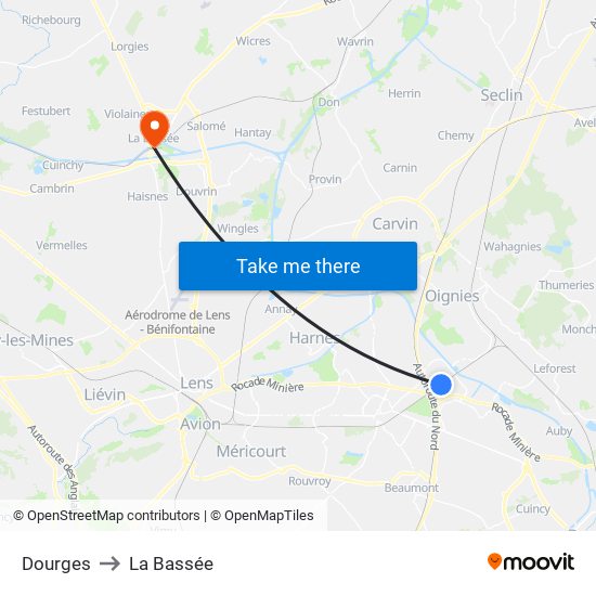 Dourges to La Bassée map