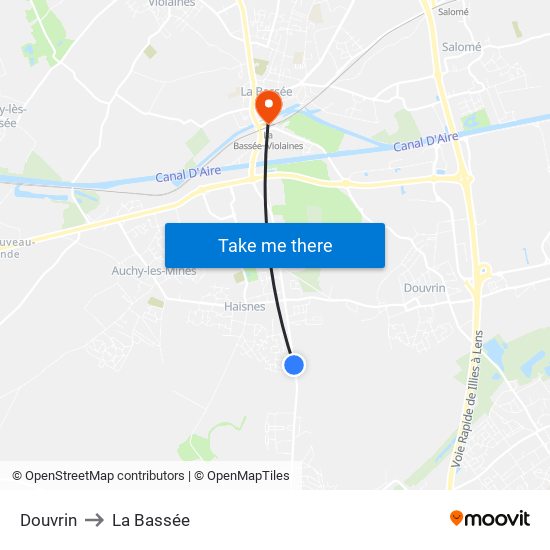 Douvrin to La Bassée map