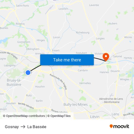 Gosnay to La Bassée map