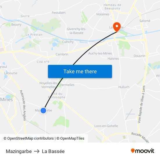 Mazingarbe to La Bassée map