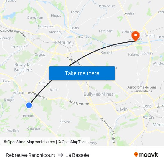 Rebreuve-Ranchicourt to La Bassée map