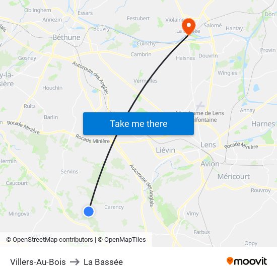 Villers-Au-Bois to La Bassée map