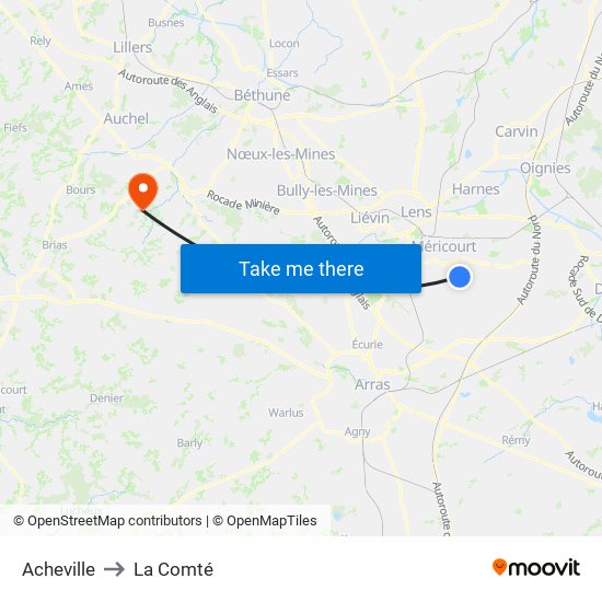 Acheville to La Comté map