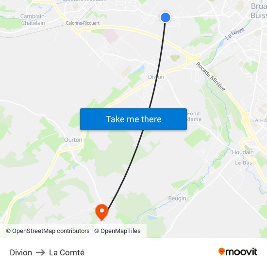 Divion to La Comté map