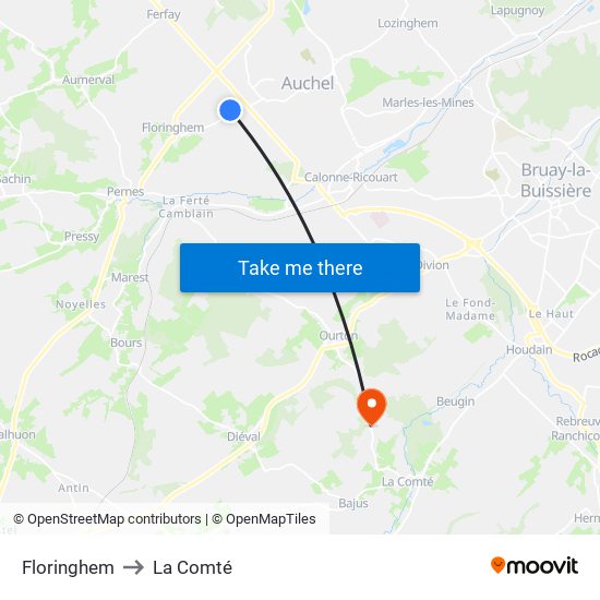 Floringhem to La Comté map