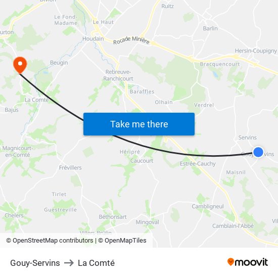 Gouy-Servins to La Comté map