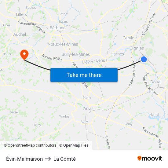 Évin-Malmaison to La Comté map