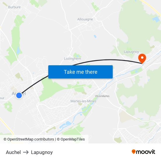 Auchel to Lapugnoy map