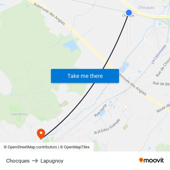 Chocques to Lapugnoy map