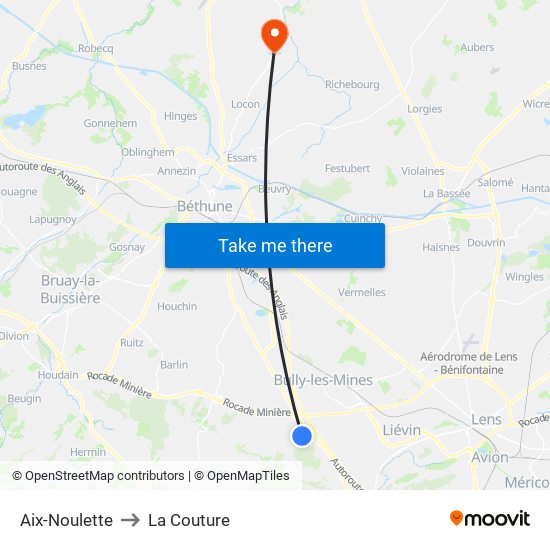 Aix-Noulette to La Couture map
