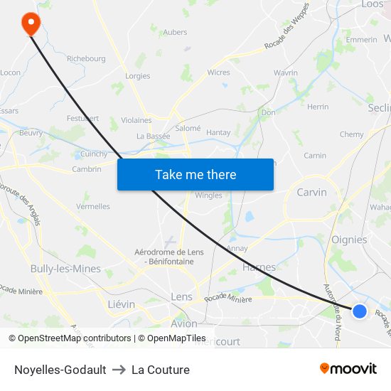 Noyelles-Godault to La Couture map