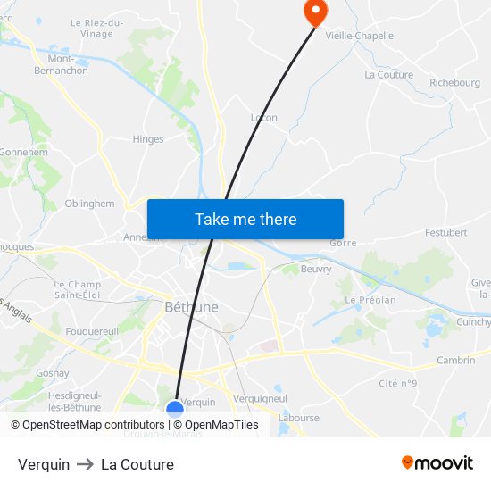 Verquin to La Couture map