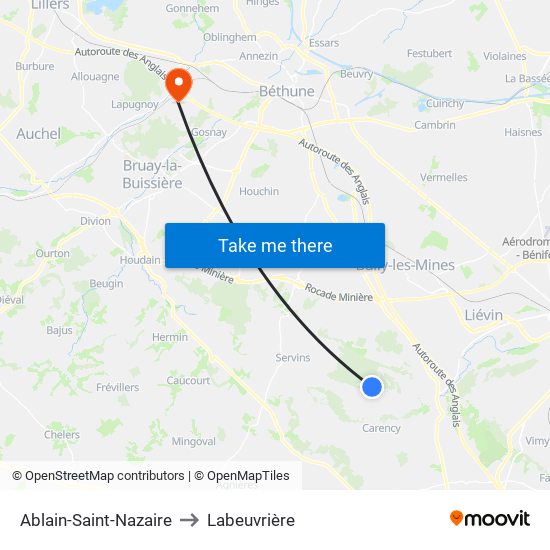 Ablain-Saint-Nazaire to Labeuvrière map