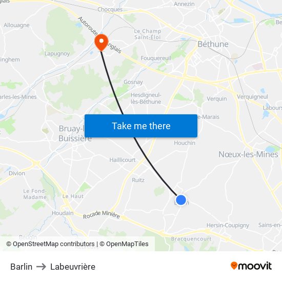 Barlin to Labeuvrière map