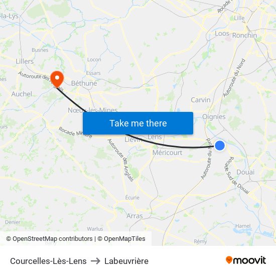 Courcelles-Lès-Lens to Labeuvrière map