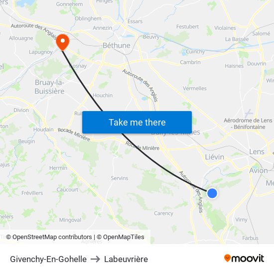 Givenchy-En-Gohelle to Labeuvrière map