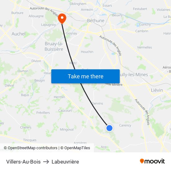 Villers-Au-Bois to Labeuvrière map