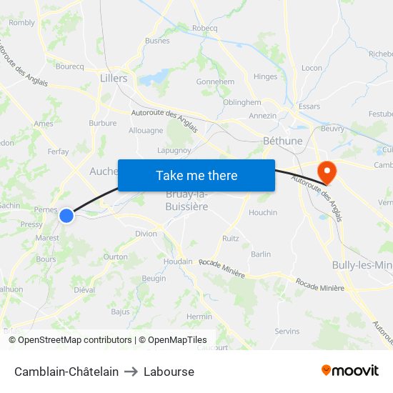 Camblain-Châtelain to Labourse map