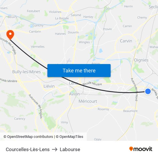 Courcelles-Lès-Lens to Labourse map