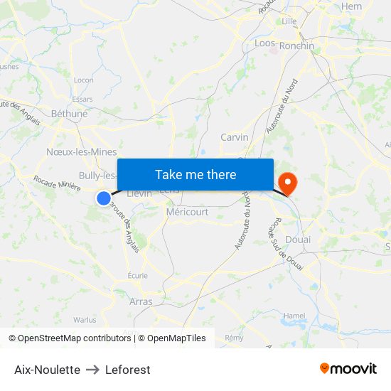 Aix-Noulette to Leforest map
