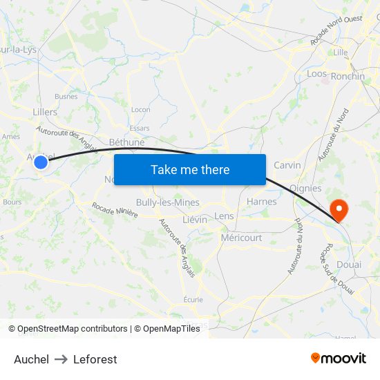 Auchel to Leforest map