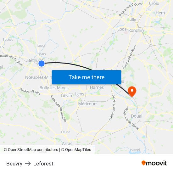 Beuvry to Leforest map