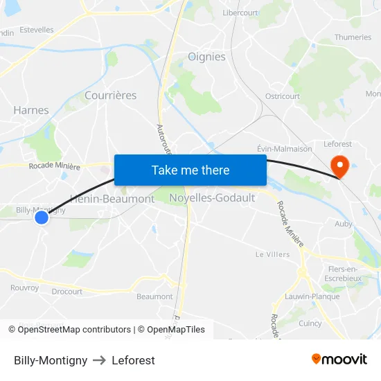 Billy-Montigny to Leforest map