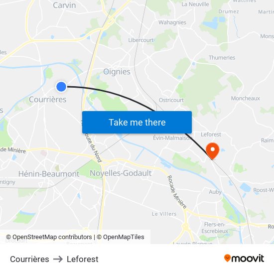 Courrières to Leforest map