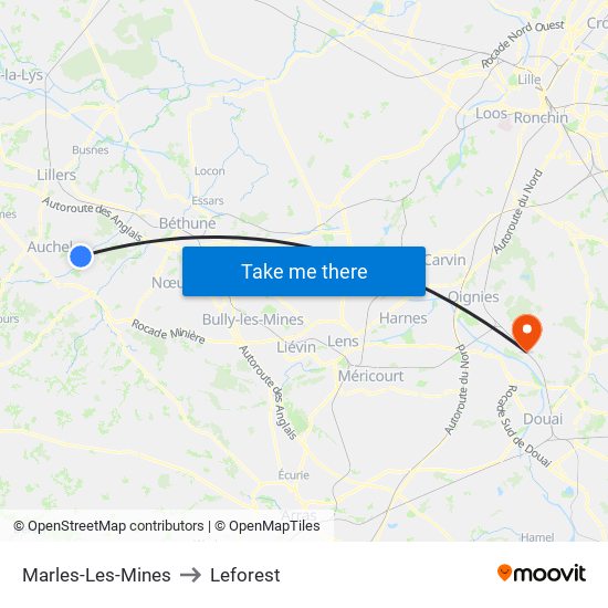 Marles-Les-Mines to Leforest map