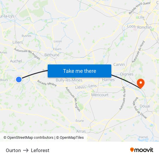 Ourton to Leforest map