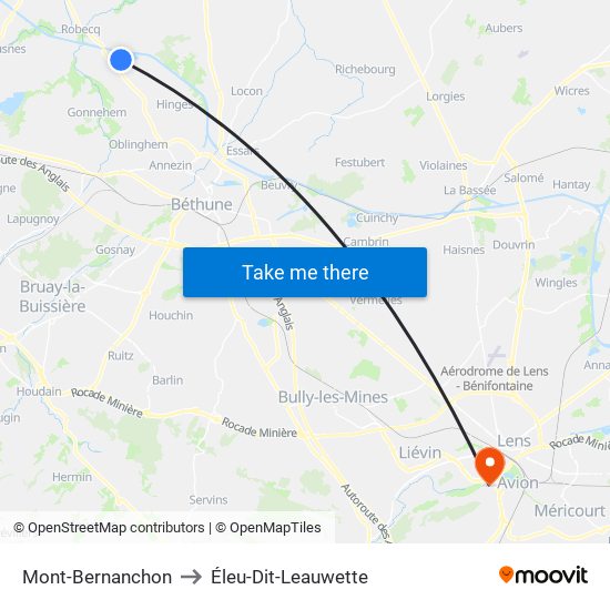 Mont-Bernanchon to Éleu-Dit-Leauwette map