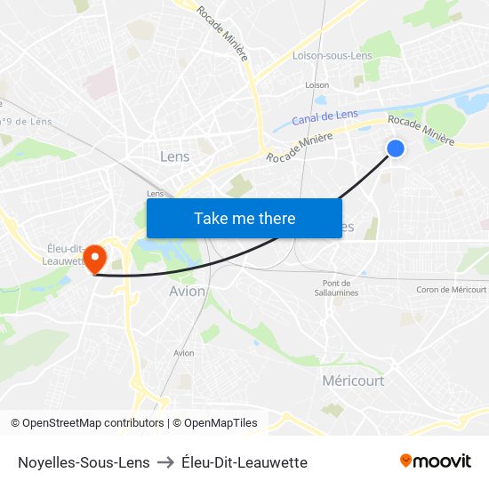 Noyelles-Sous-Lens to Éleu-Dit-Leauwette map