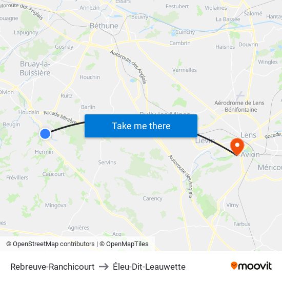 Rebreuve-Ranchicourt to Éleu-Dit-Leauwette map