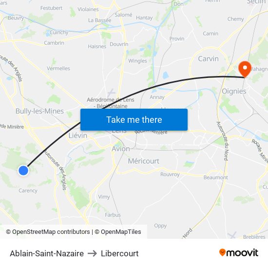 Ablain-Saint-Nazaire to Libercourt map