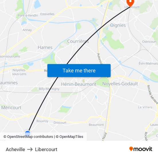 Acheville to Libercourt map