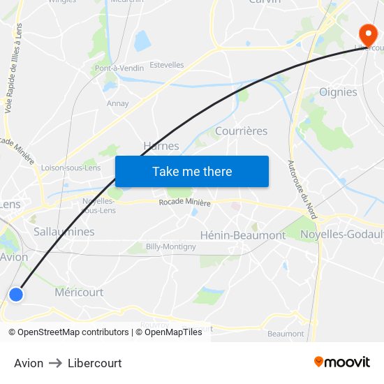 Avion to Libercourt map