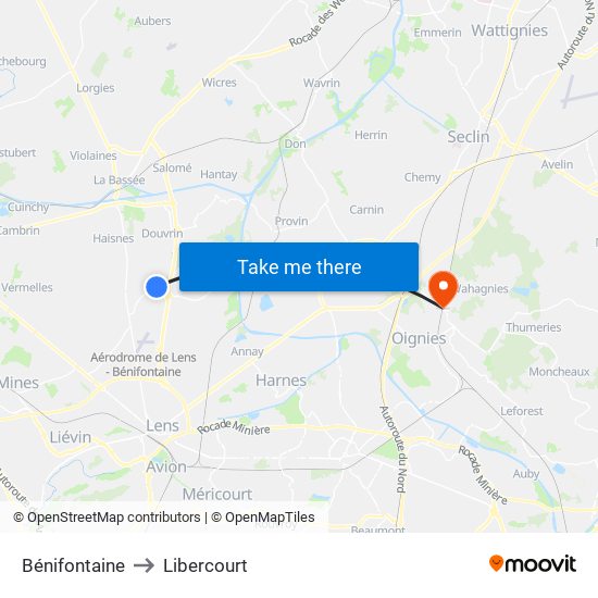 Bénifontaine to Libercourt map
