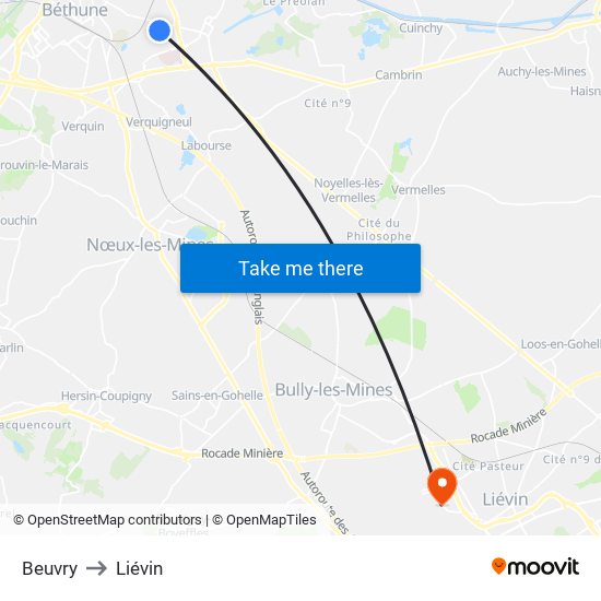 Beuvry to Liévin map