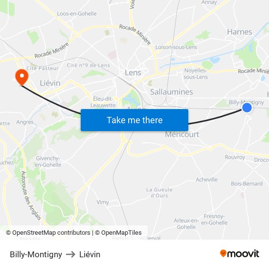 Billy-Montigny to Liévin map