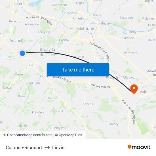 Calonne-Ricouart to Liévin map